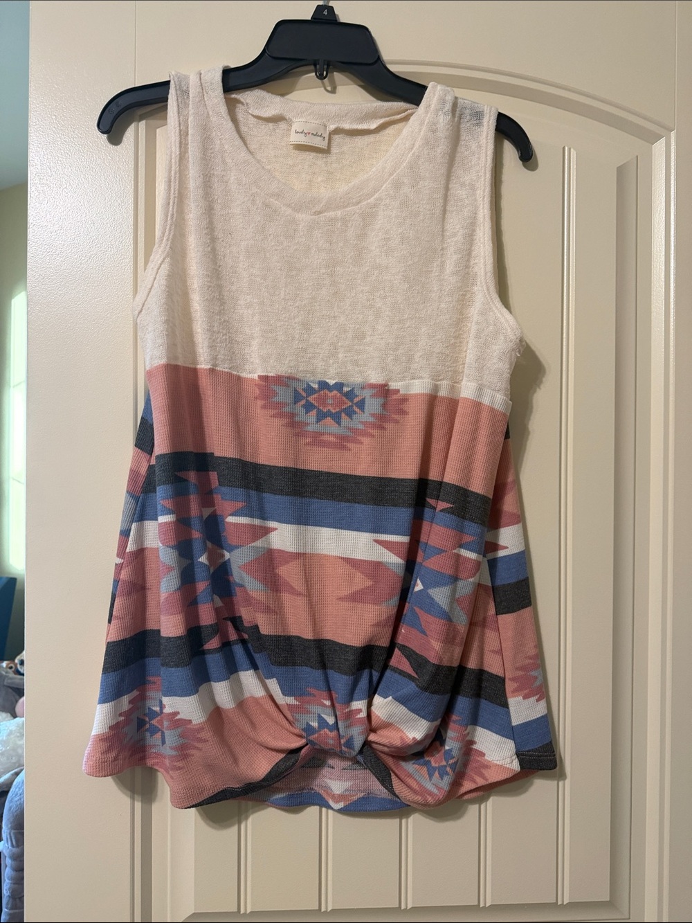 Lovely Melody Cream, Blush & Blue Aztec Knit Tank
